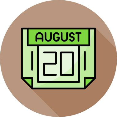 20 Ağustos takvim simgesi, vektör illüstrasyonu