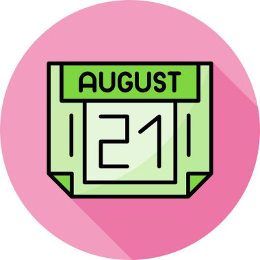 21 Ağustos takvim simgesi, vektör illüstrasyonu