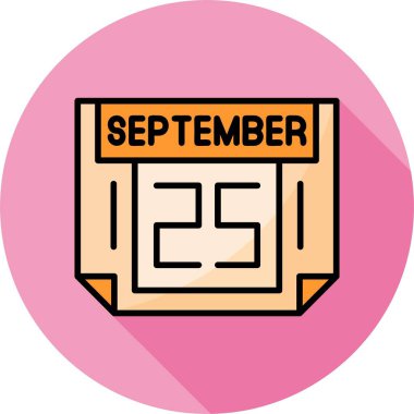 25 Eylül takvim simgesi, vektör illüstrasyonu