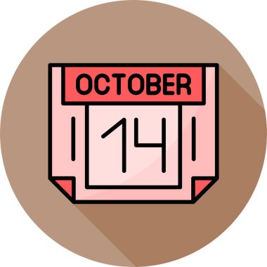 14 Ekim takvim simgesi, vektör illüstrasyonu