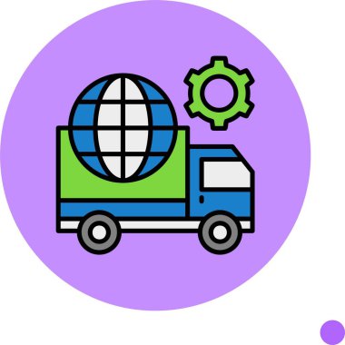 Küre ve yeşil teçhizat taşıyan renkli kamyon