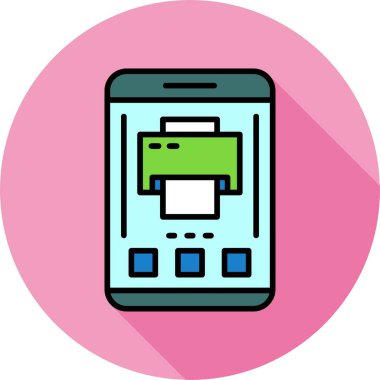 Akıllı telefon ekranında yazıcı simgesi, vektör illüstrasyonu