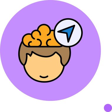 Beyin ve navigasyon okunu gösteren çizgi film başı