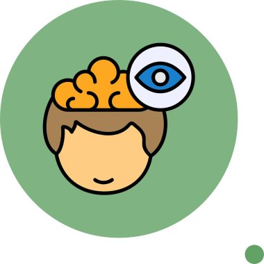 Çizgi film başı beyin ve mavi göz sembolü gösteriyor