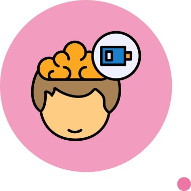 Karikatür beyni insan kafasının içinde şarj oluyor.