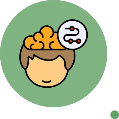 Çizgi film beyni yeşil dairenin içindeki teknolojiyi düşünüyor.