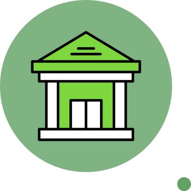 Dairesel arkaplanda yeşil banka binası simgesi