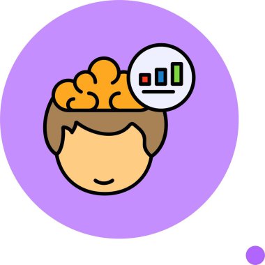 Çizgi film karakteri renkli çubuk grafiğini düşünüyor