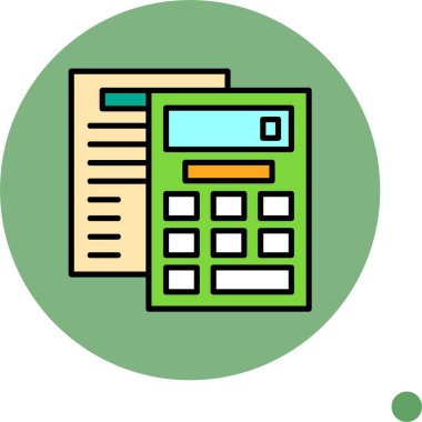 Çizgili belge illüstrasyonunun yanında yeşil hesap makinesi