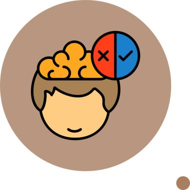 Karikatür başı beyin ve karar sembolü gösteriyor