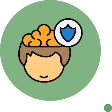 Çizgi film başı beyin ve güvenlik kalkanını gösteriyor