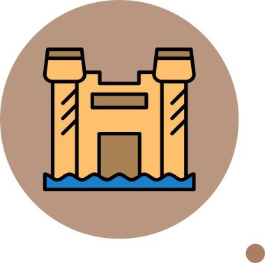 Mavi suyun üzerinde duran karikatür kalesi