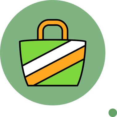 Yeşil daire üzerinde renkli çizgili el çantası çizimi