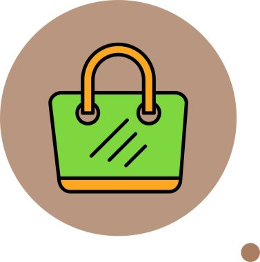 Kahverengi çember arkaplan içindeki yeşil el çantası simgesi