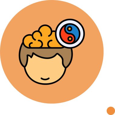 Çizgi film başı beyin ve yin yang sembolü gösteriyor