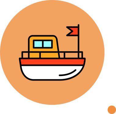 Çizgi film teknesi turuncu çember içinde yüzüyor.