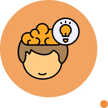 Çizgi filmci beyin ve fikir ampulüyle düşünüyor.