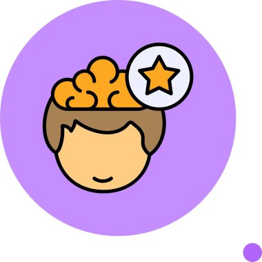 Çizgi film karakteri beyin ve yıldız simgesi gösteriyor