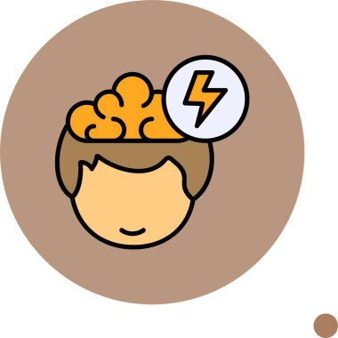 Karikatür başı beyin aktivitesi ve şimşek gösteriyor