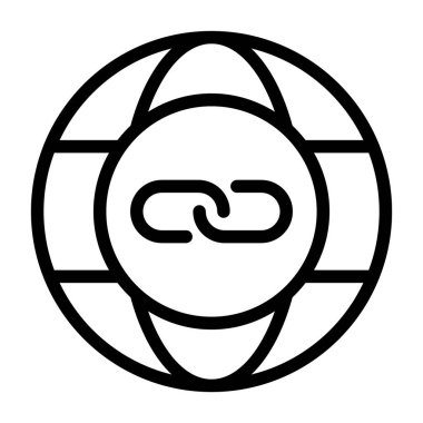 Merkezi zincir bağlantı sembolü içeren dünya simgesi