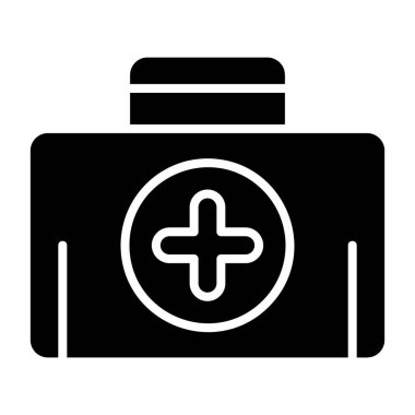 İlk Yardım Çantası simgesi beyaz sırt gorandası, vektör illüstrasyonu