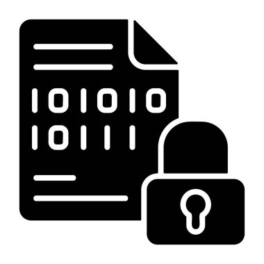 Beyaz geri gorund üzerindeki şifrelenmiş veri simgesi, vektör illüstrasyonu
