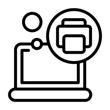 Basit satırları olan yazıcı simgesini gösteren dizüstü bilgisayar