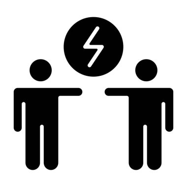 Çakışma Çözünürlüğü simgesi, siyah işaret beyaz arkaplanda izole edildi