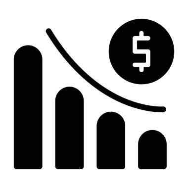 Düşen ekonomi simgesi, beyaz arkaplanda izole edilmiş siyah işaret