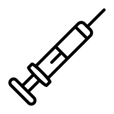 Tıbbi ekipmanları gösteren siyah ana hatlı şırınga simgesi