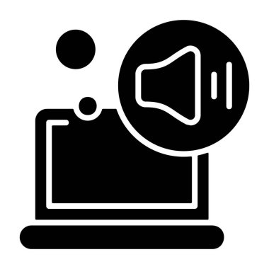 Büyük ses hoparlörü simgesini gösteren dizüstü bilgisayar