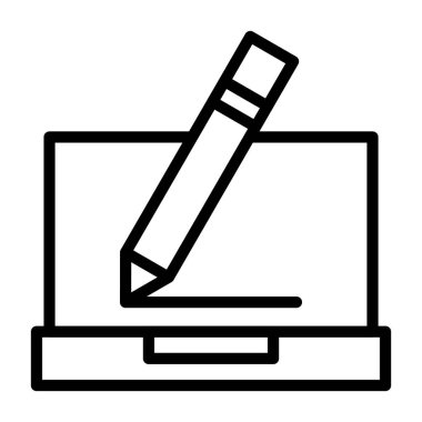 Açık dizüstü bilgisayarın üzerine kalem simgesi çiziliyor