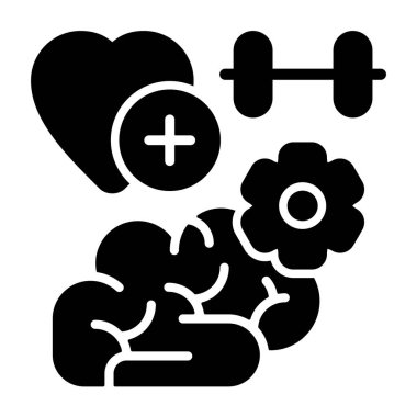 Beyin kalbi dambıl çiçeği artı sembol simgeleri