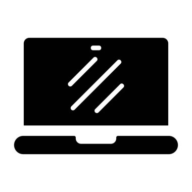 Uygulamalar veya web sayfaları için uygun bir dizüstü bilgisayarın katı siyah çizimi.