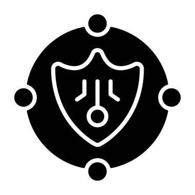 Dört dairesel noktayla çevrili kalkan simgesi