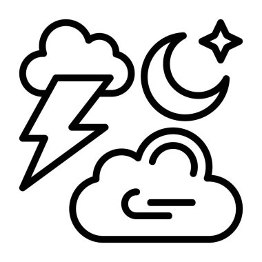 Bulutlar ay yıldızı ve yıldırım hava ikonları