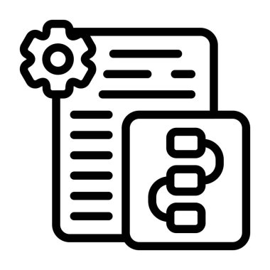 Dişli simgesi ve akış şeması ögelerini içeren belge