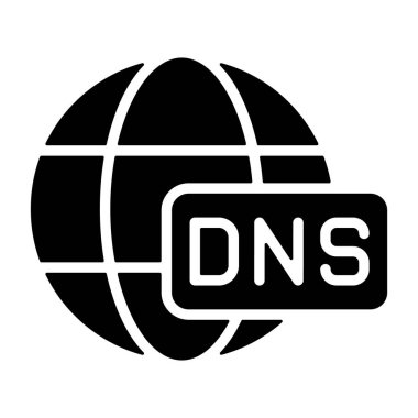 DNS icon, black sign isolated on white background