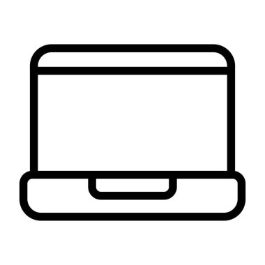 Dizüstü bilgisayar simgesi, siyah işaret beyaz arkaplanda izole edildi