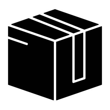 Paket Kutusu simgesi, siyah işaret beyaz arkaplanda izole edildi