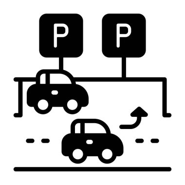 Araba hizalama rehberi simgesi, siyah işaret beyaz arkaplanda izole edildi