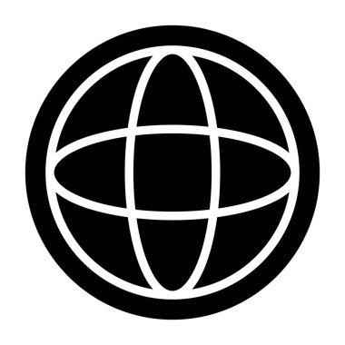 Küre simgesi, siyah işaret beyaz arkaplanda izole edildi