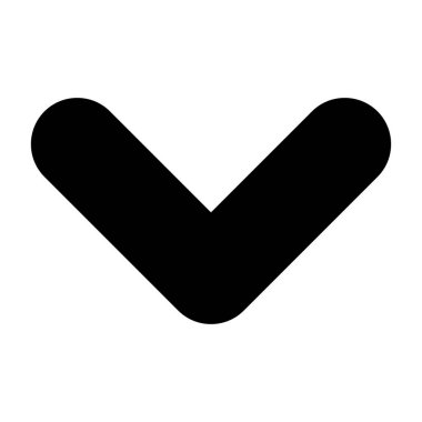 Sembol Aşağı simgesi, siyah işaret beyaz arkaplanda izole edildi