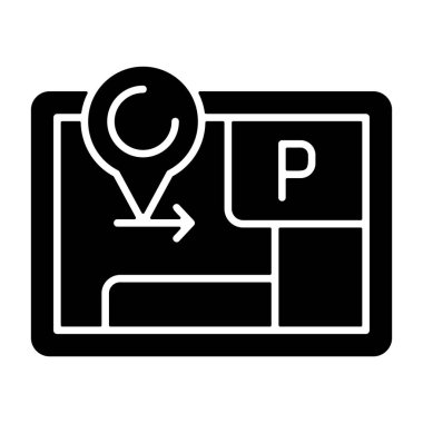 Parking map marker icon, black sign isolated on white background