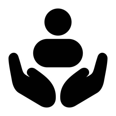 Uygulamalar veya web sayfası simgeleri için ideal, iki elle sarılmış bir kişinin siyah beyaz çizimi.