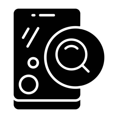 Uygulamalar veya web sayfaları için arama işlevini temsil eden, büyüteçle akıllı telefonun dijital bir çizimi.
