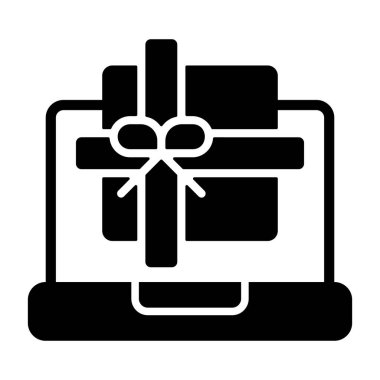 Ekranında hediye kutusu olan bir dizüstü bilgisayarın dijital bir çizimi, çevrimiçi ödül için ya da uygulamalar ya da web sayfaları için mükemmel.