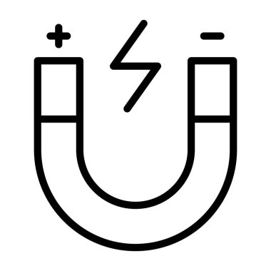 Bir at nalı mıknatısı, uygulamalar ya da web sayfaları için çekim ya da gücü simgeleyen yıldırımlı basit bir çizgi çizimi.