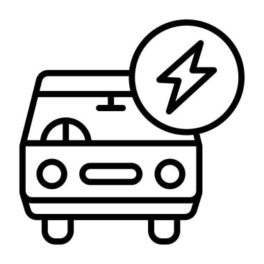 Uygulamalar ya da web sayfaları için elektrikli bir aracı temsil eden, yıldırımlı bir arabanın basit bir çizgisi çizimi.