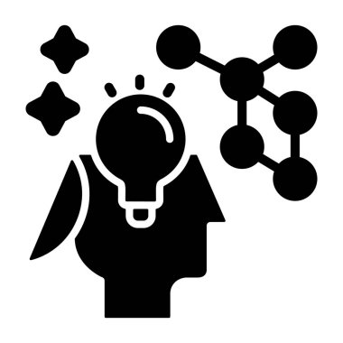 Uygulamalar veya web sayfaları için uygun, parlayan bir ampul ve moleküler ağa sahip bir kafanın dijital illüstrasyonuName.